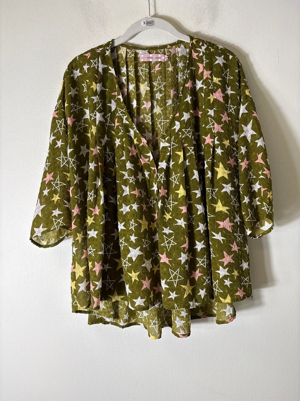 Traffic People Green Star Blouse Sz S